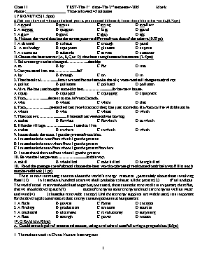 Đề kiểm tra 45 phút lần 1 học kỳ II môn Tiếng Anh Lớp 11 - Năm học 2014-2015 (Có đáp án)